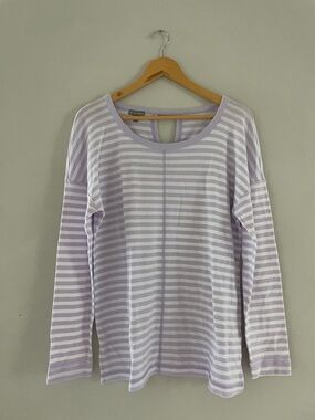 Talbots Lavender and White Striped Long Sleeve Scoop Neck Top